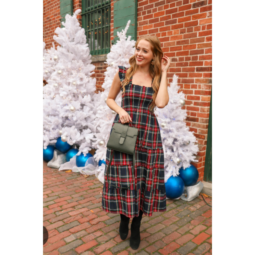 Hill House Ellie Nap Dress M Tartan Plaid Ruffle Tiered Midi Academia Smocked
